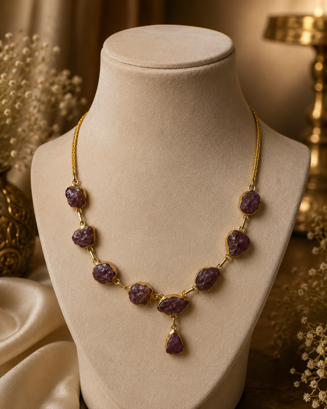 Nastya brown raw Stone & Hoop Statement Necklace Set