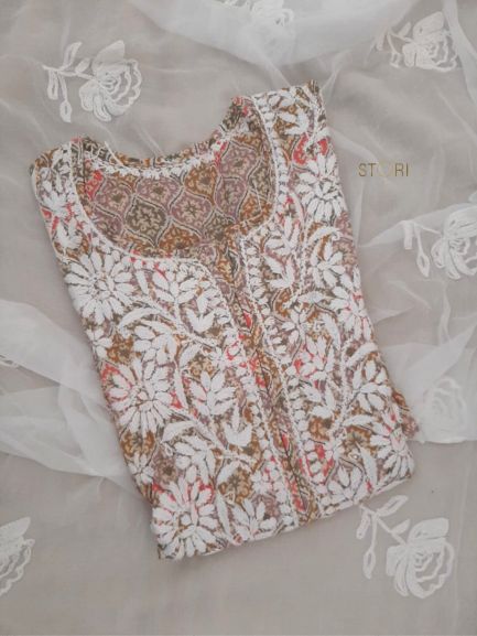 Pattern Printed Mulmul Cotton Chikankari Kurti