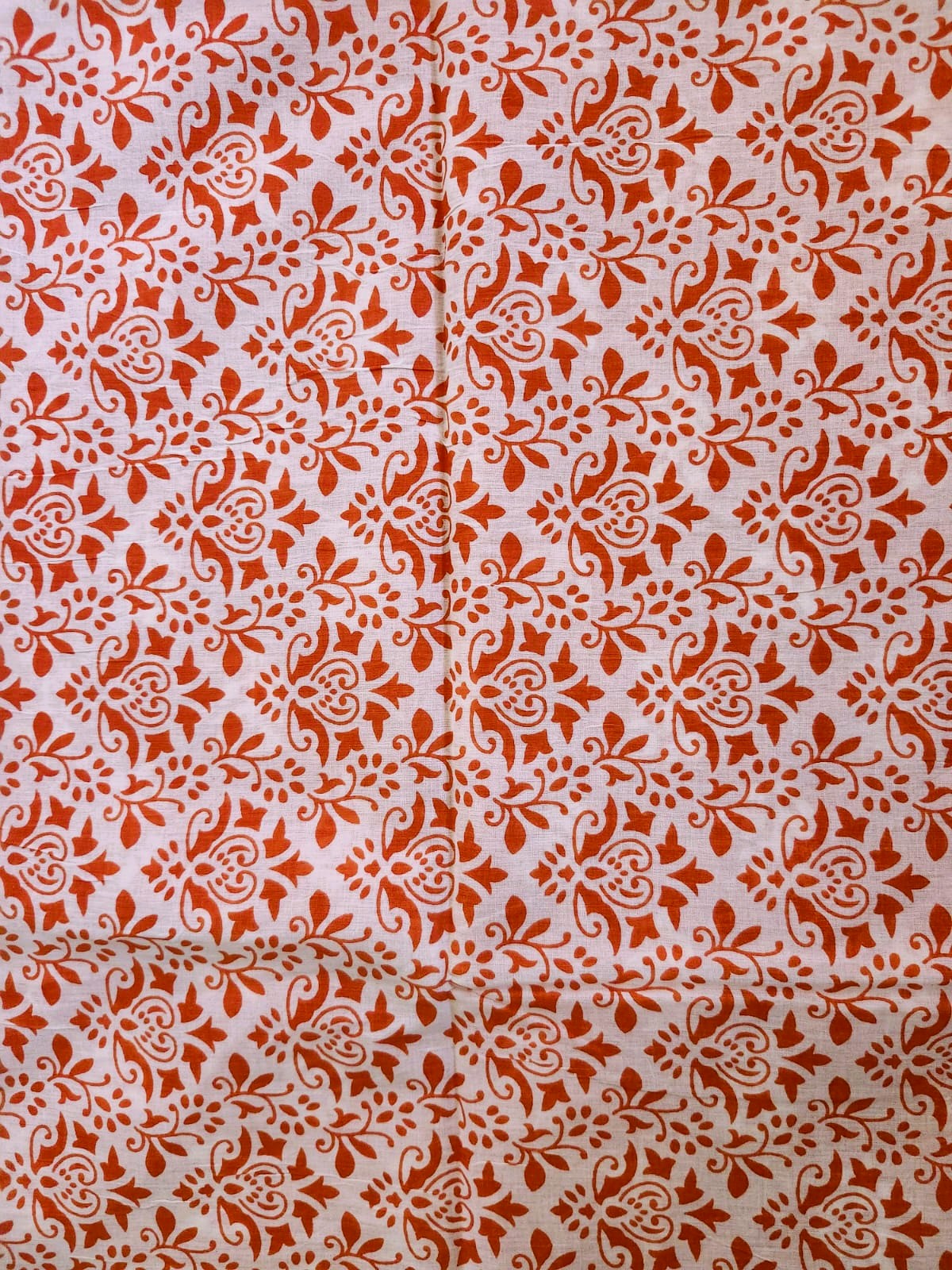 Deep Orange Floral Printed Cotton Mulmul Saree