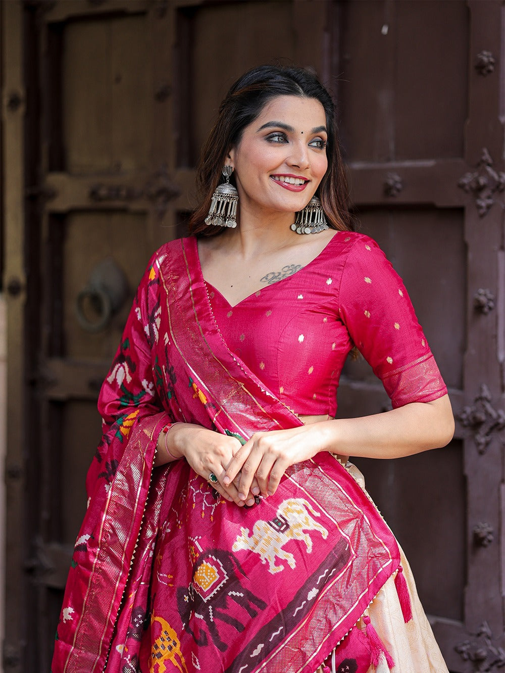 Printed Patola Dola Silk Lehenga Choli Set With Foil Work