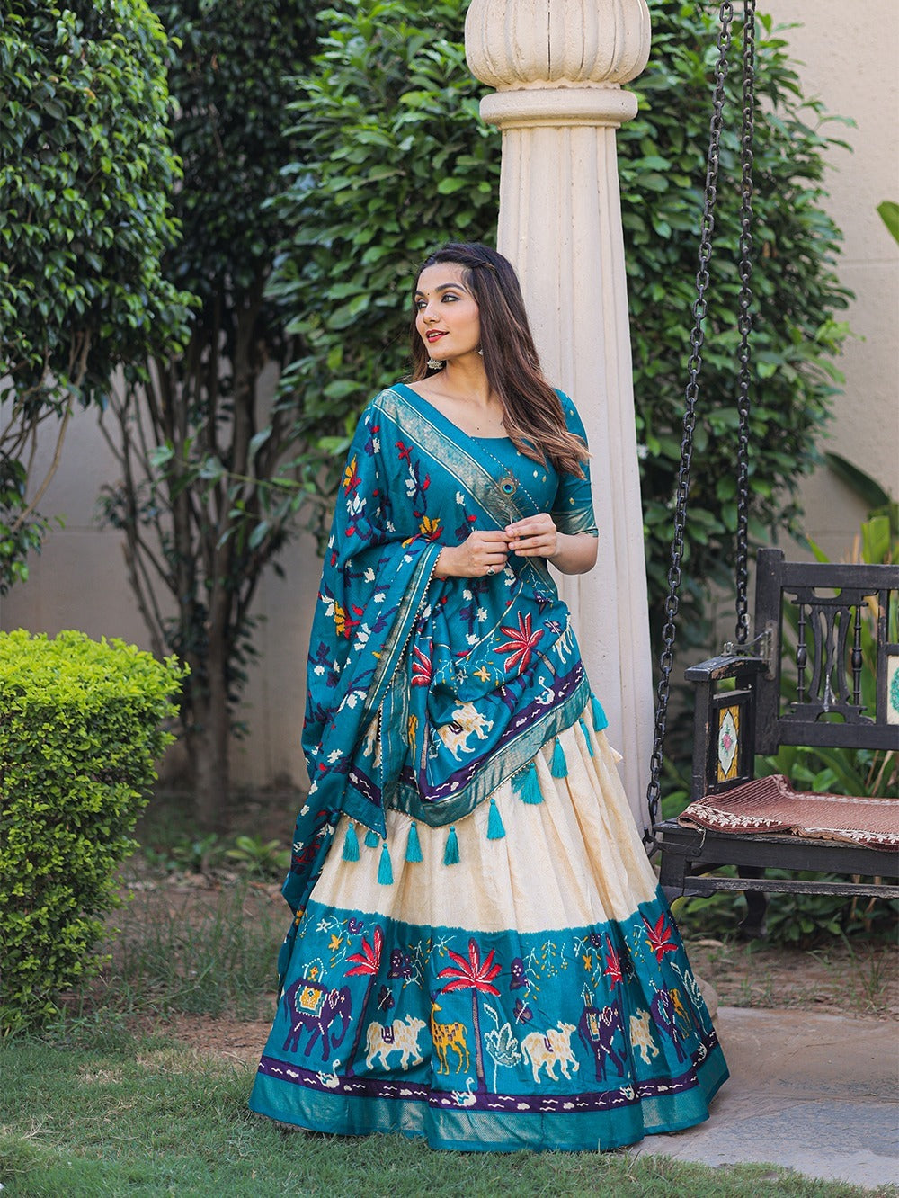 Printed Patola Dola Silk Lehenga Choli Set With Foil Work