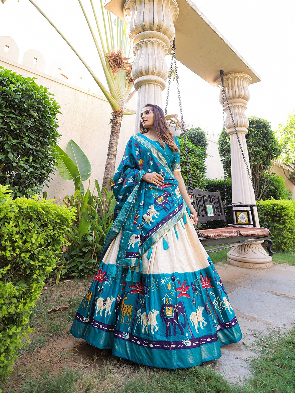 Printed Patola Dola Silk Lehenga Choli Set With Foil Work