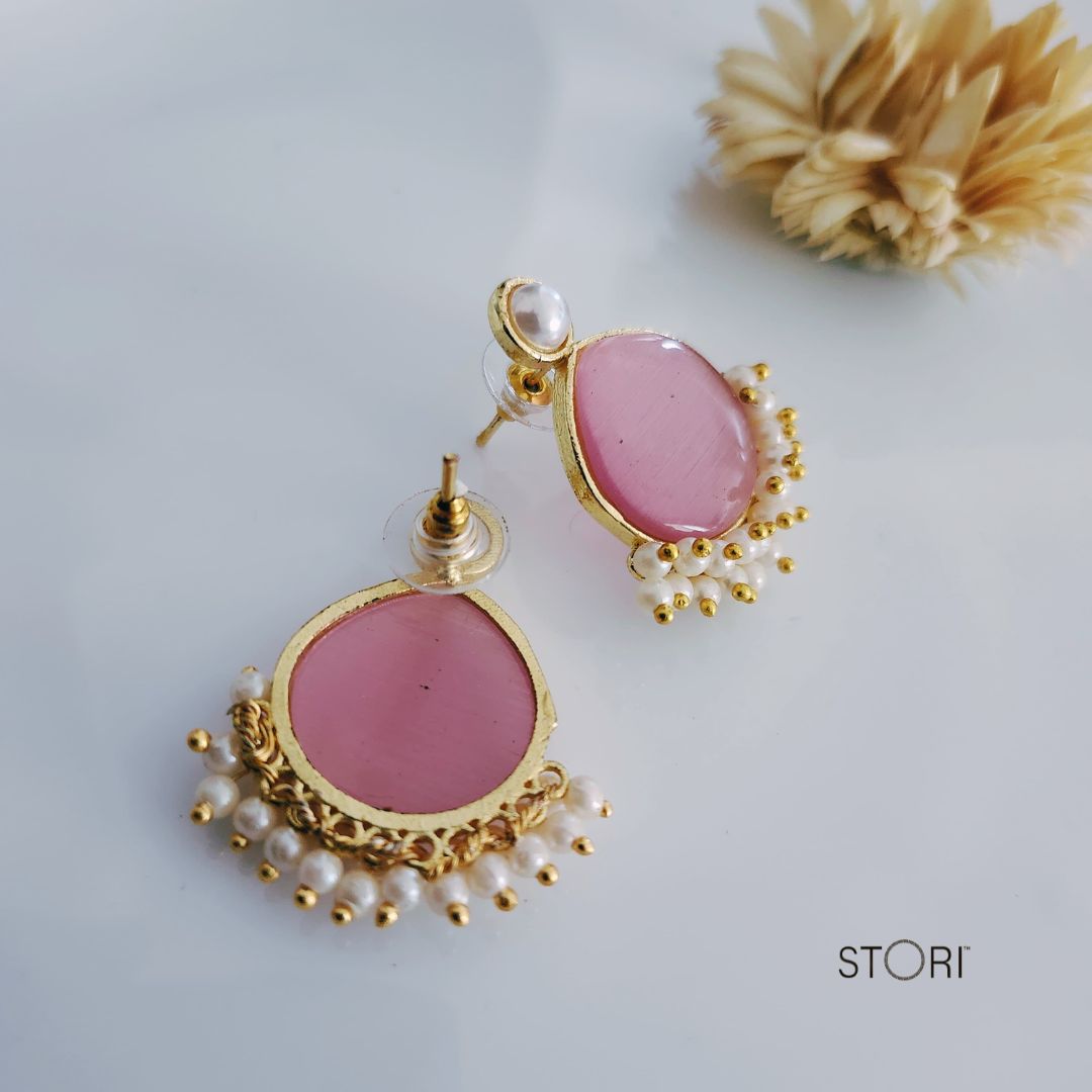 Pink Monalisa Stone Earrings for Women Near Me- STORI