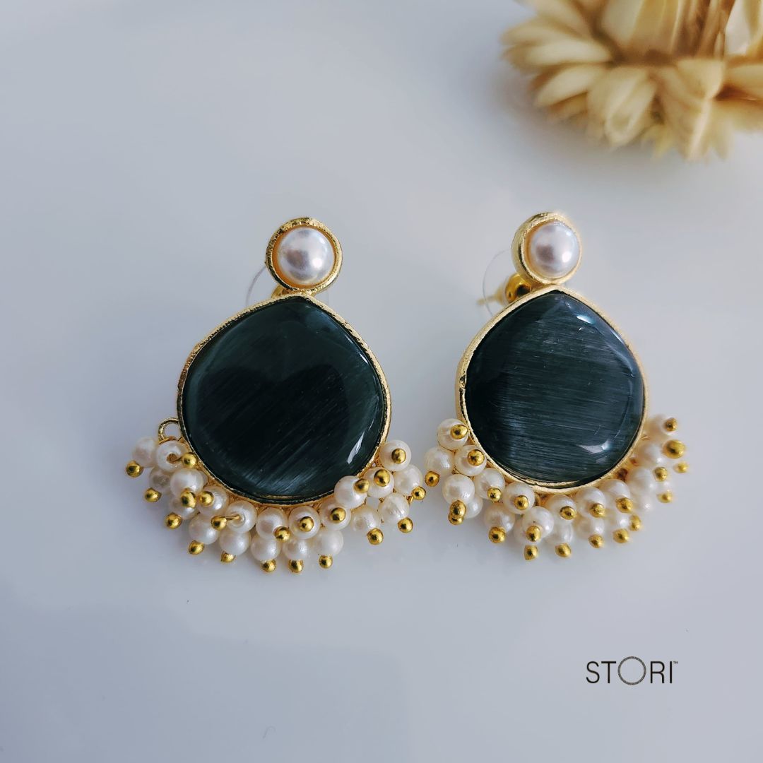 Black Monalisa Stone Earrings for Women Near Me- STORI