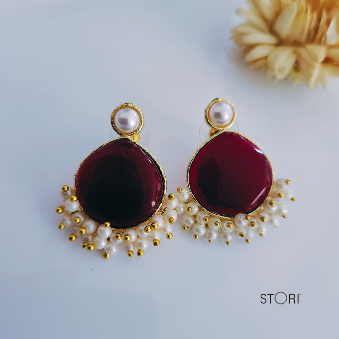 Red Monalisa Stone Earrings for Women Near Me- STORI