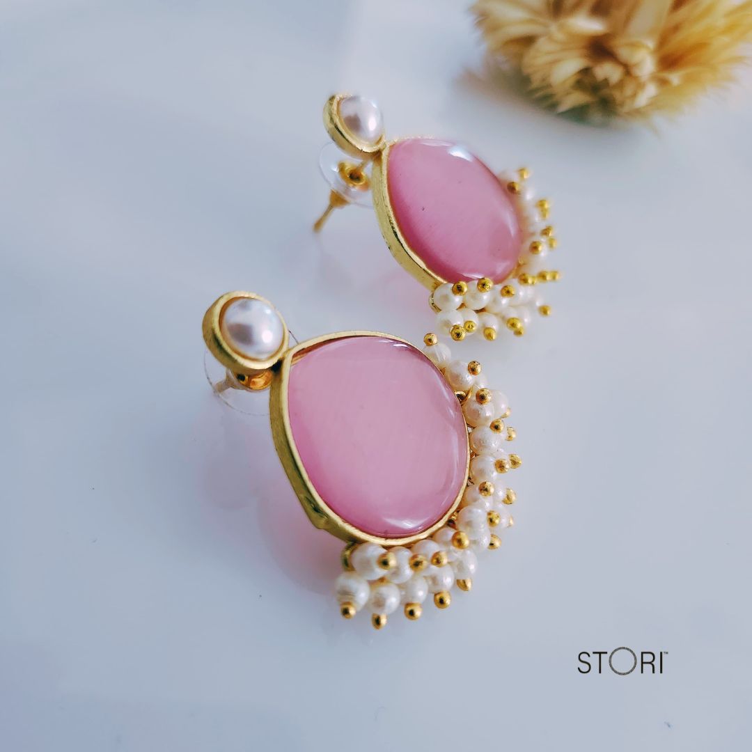 Pink Monalisa Stone Earrings for Women Near Me- STORI
