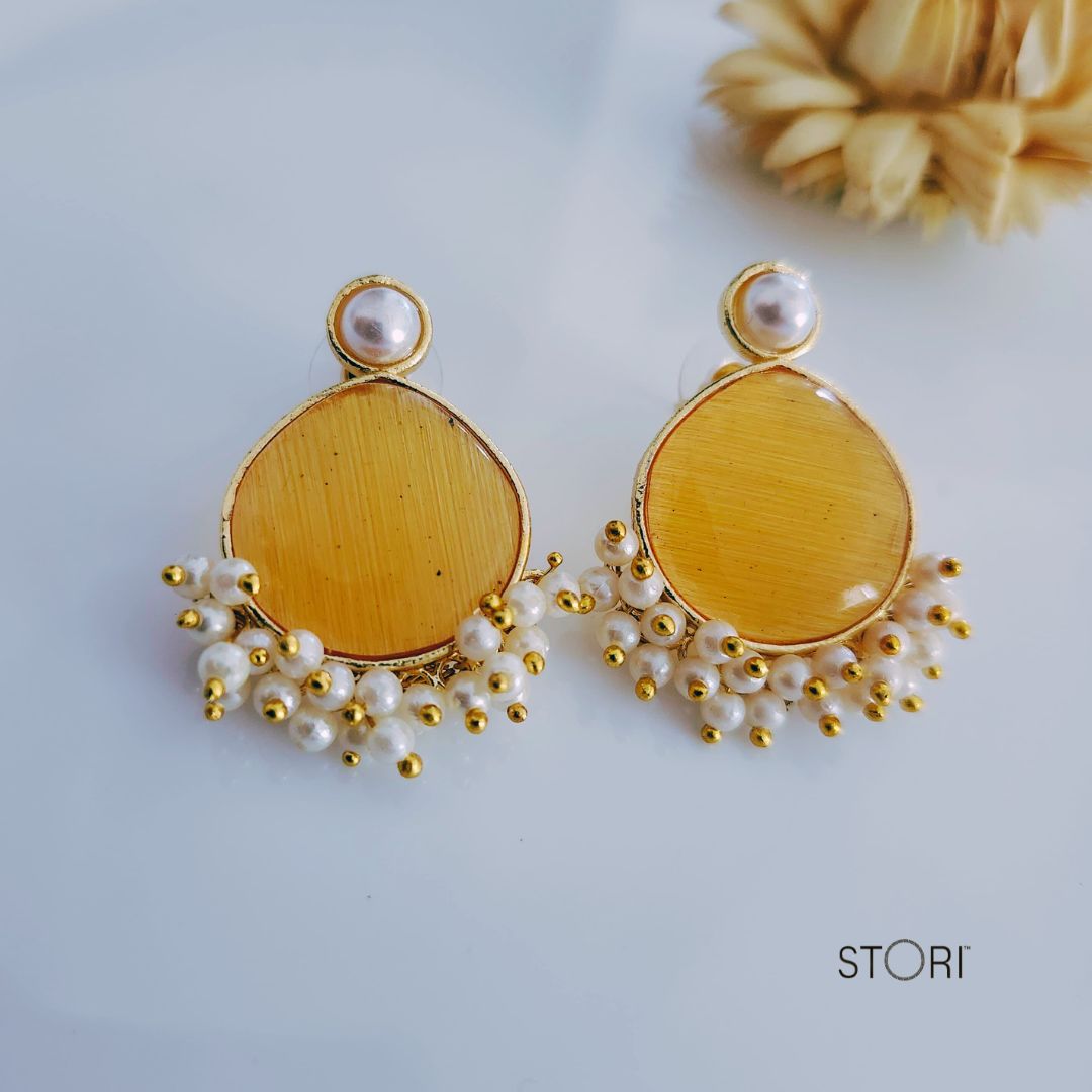 Yellow Monalisa Stone Earrings for Women Near Me- STORI