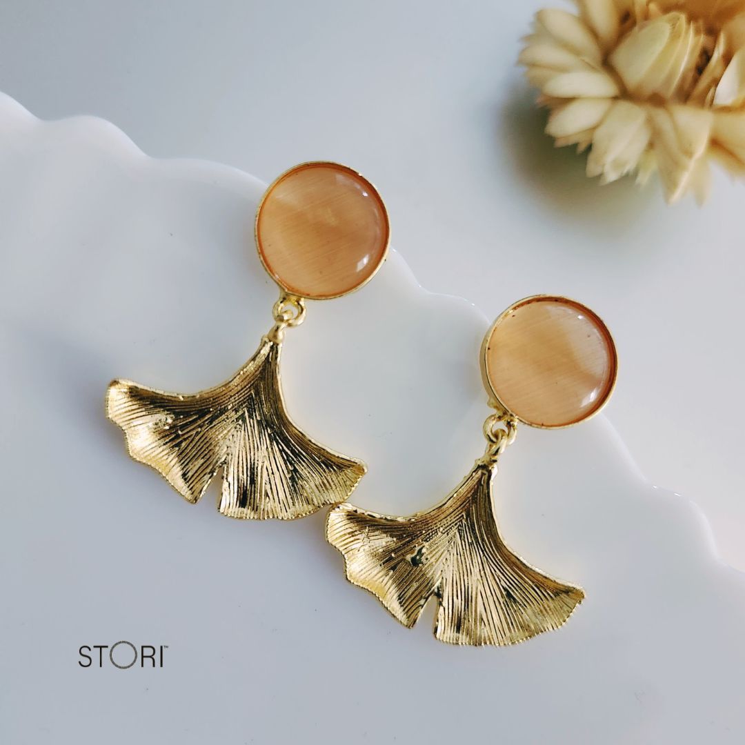 Peach Monalisa Stone Earrings for Women Near Me- STORI