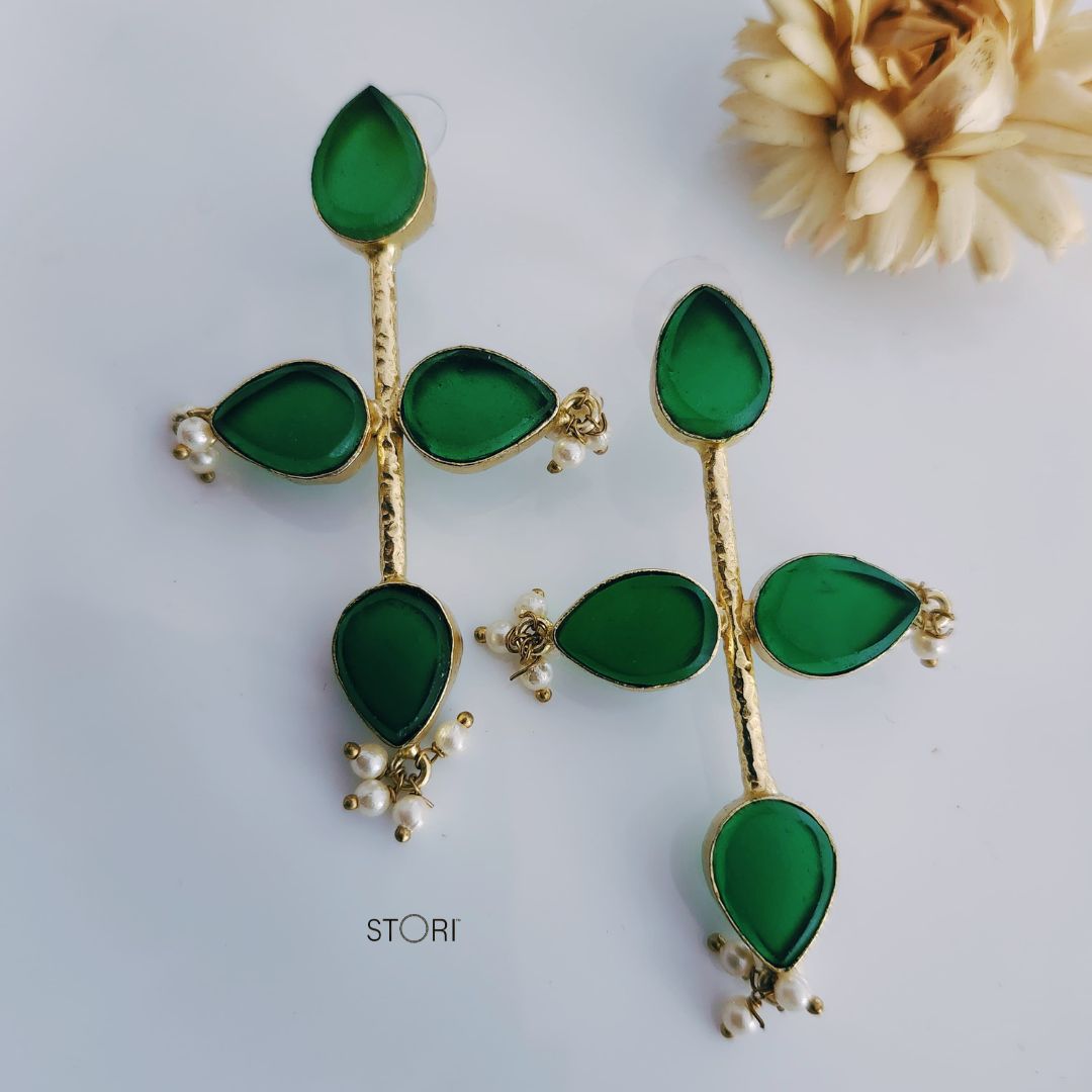 Green Raw Stone Earrings for Women Near Me- STORI