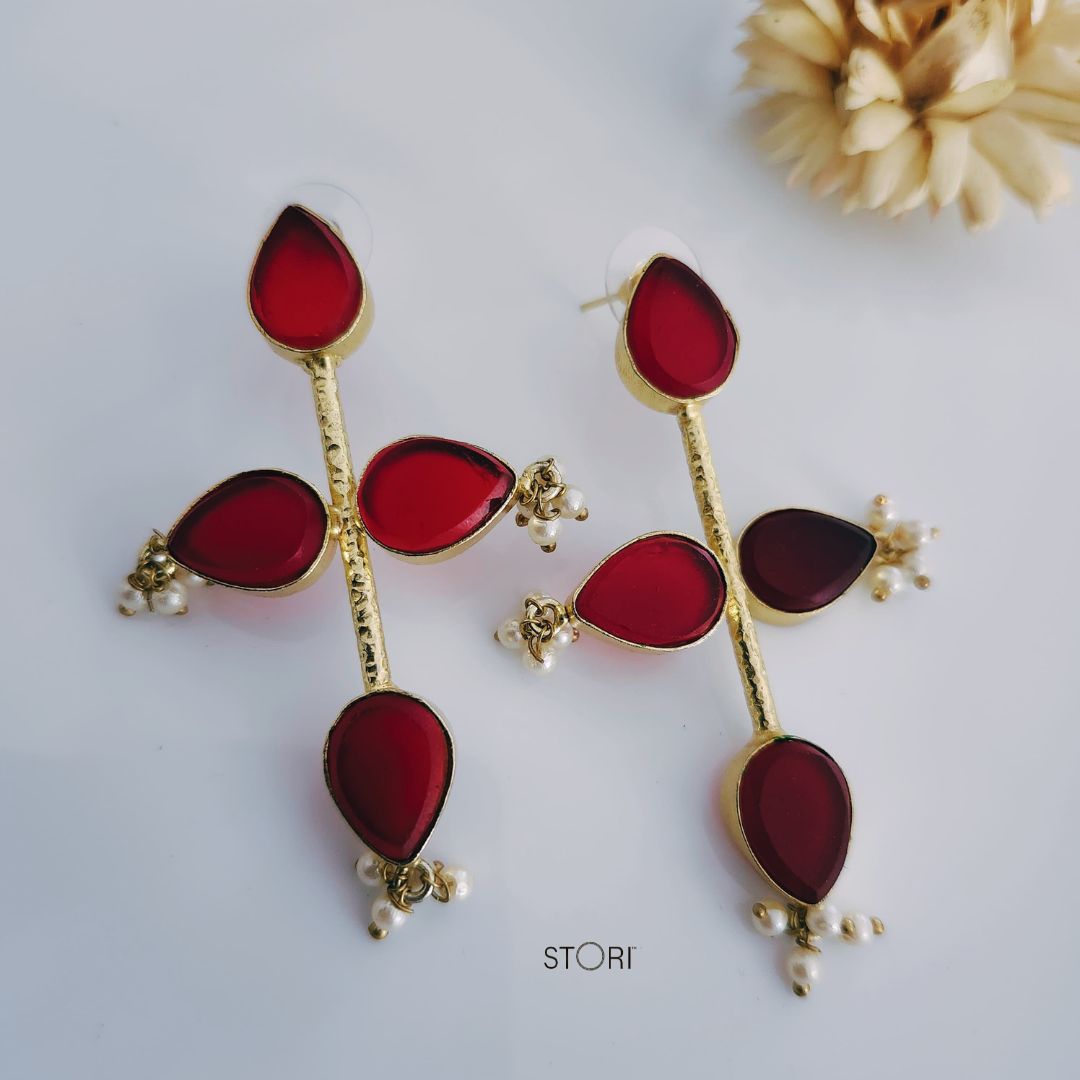 Red Raw Stone Earrings for Women Near Me- STORI