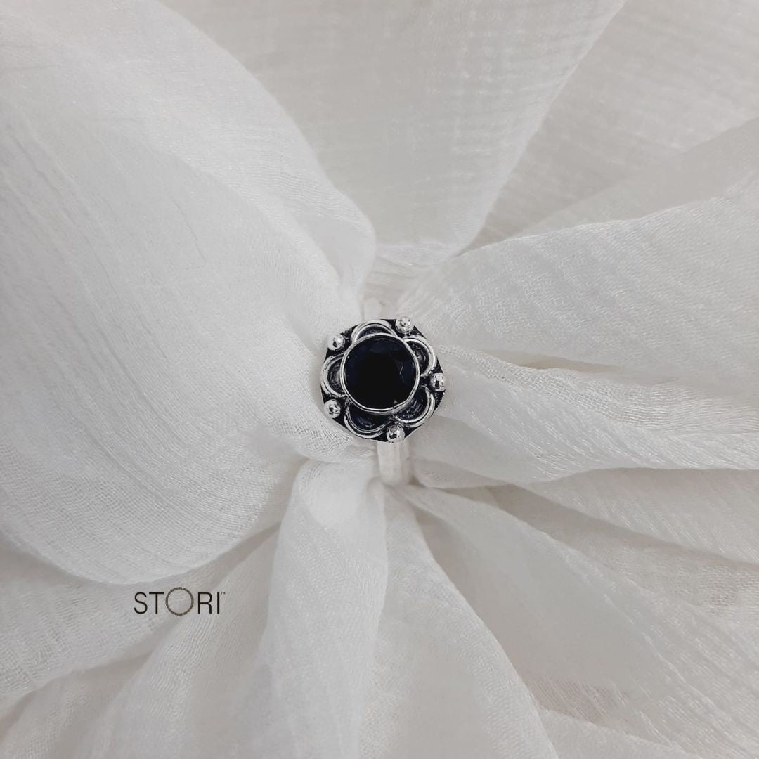 Black Women's Oxidised Silver Finger Ring - STORI