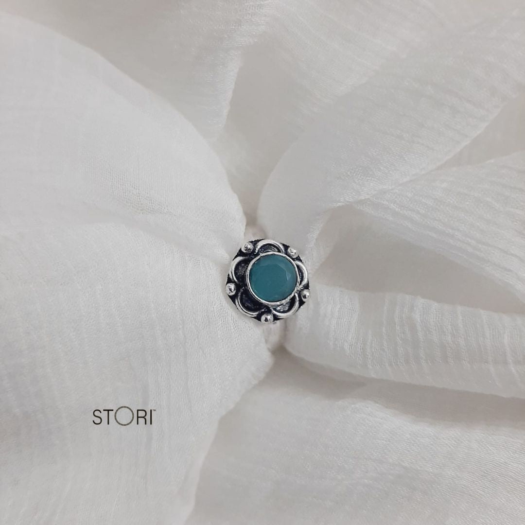 Sky Blue Women's Oxidised Silver Finger Ring - STORI