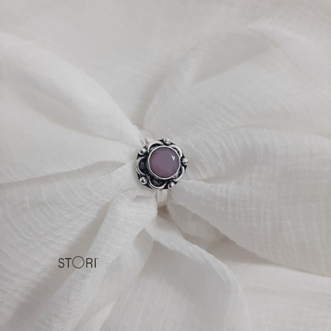 Pink Women's Oxidised Silver Finger Ring - STORI