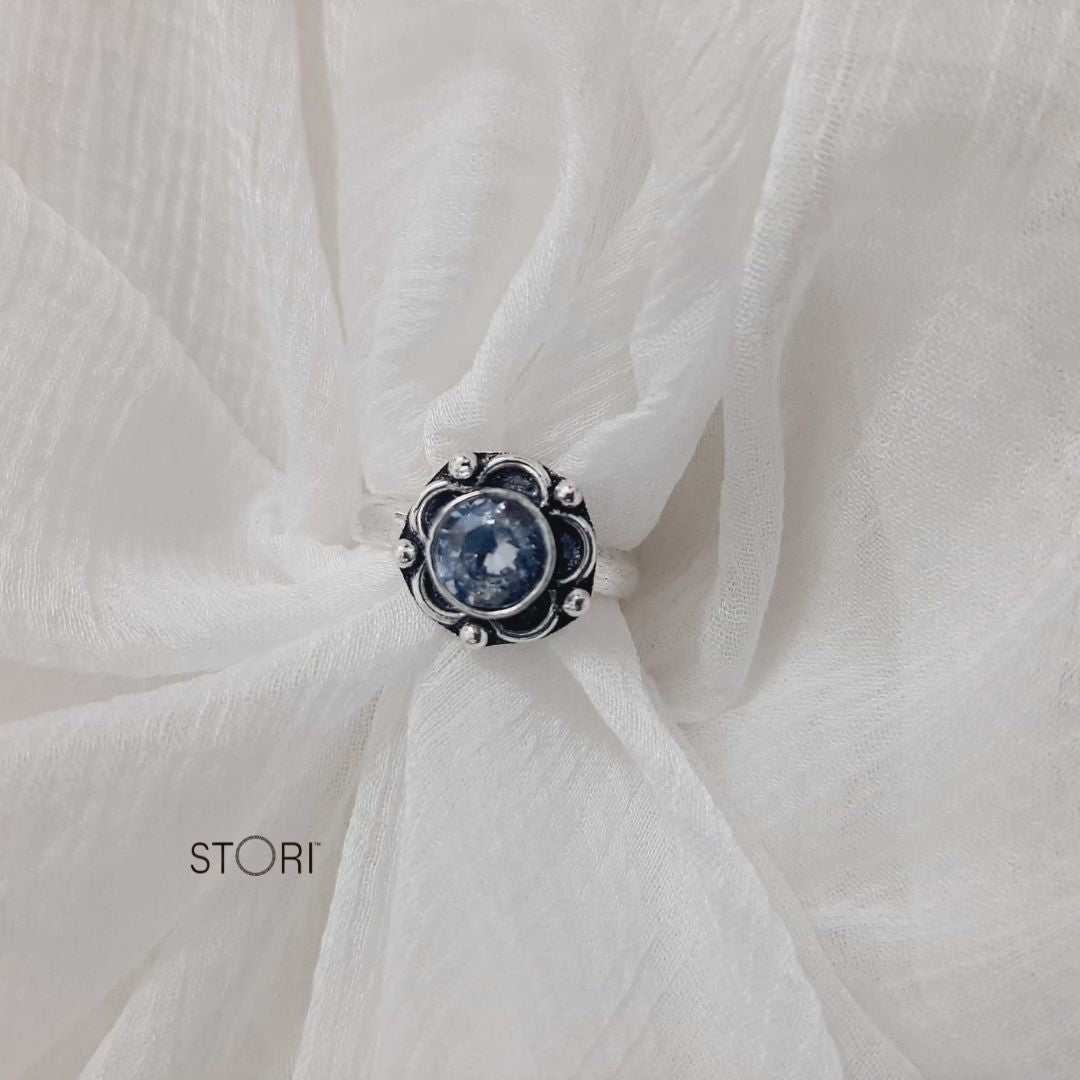 White Women's Oxidised Silver Finger Ring - STORI