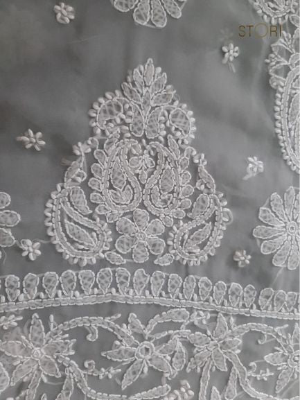 Fog Grey Sanah Handcrafted Lucknowi Chikankari Saree