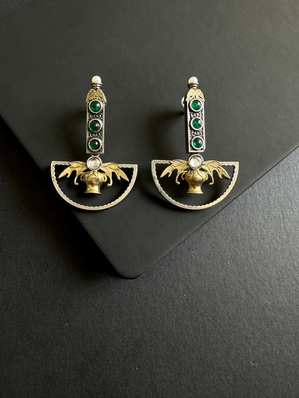 Shrawya German Silver Dual Tone Dangler Earrings