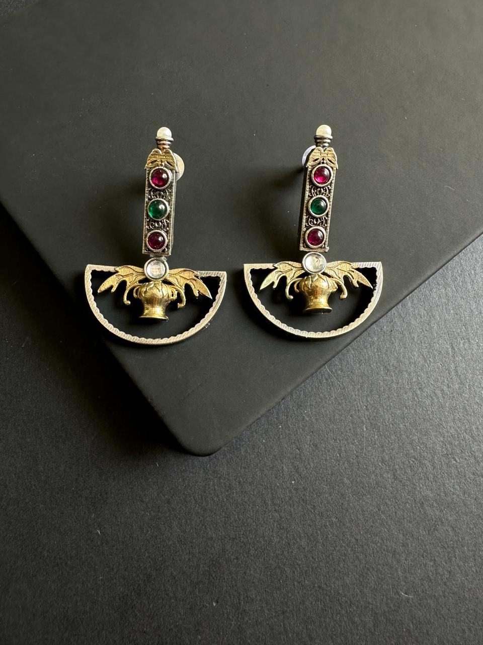 Shrawya German Silver Dual Tone Dangler Earrings