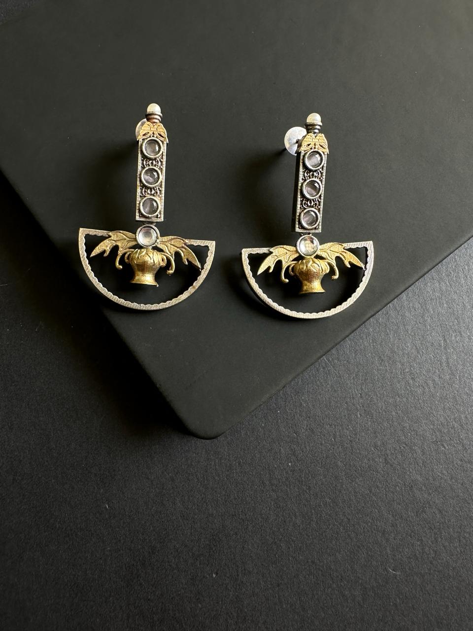 Shrawya German Silver Dual Tone Dangler Earrings