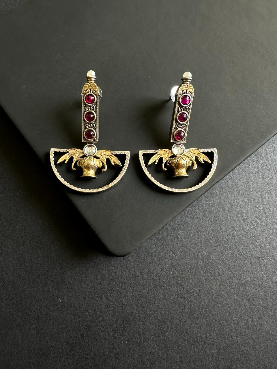 Shrawya German Silver Dual Tone Dangler Earrings