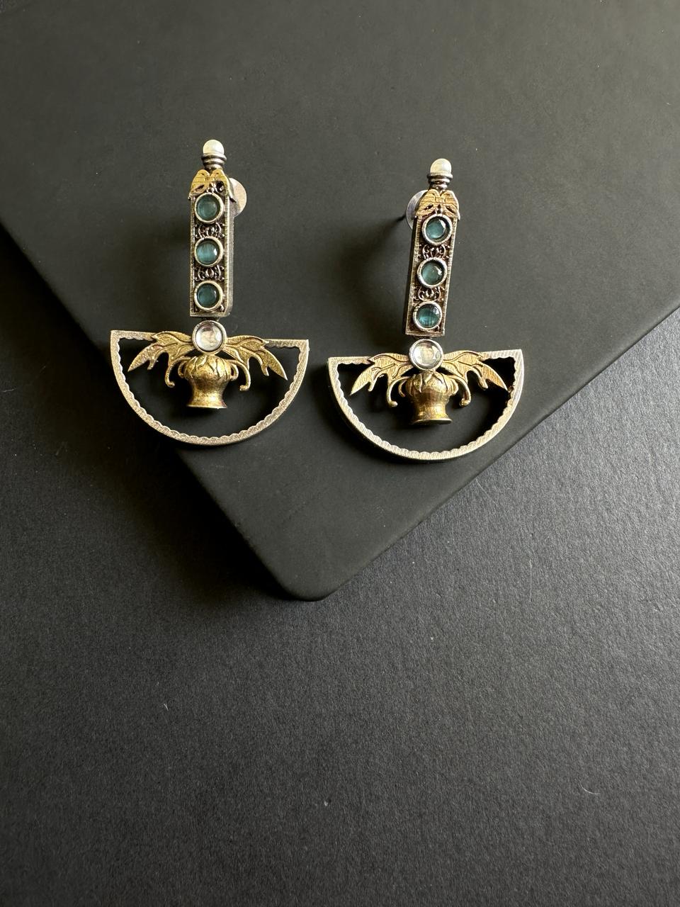 Shrawya German Silver Dual Tone Dangler Earrings