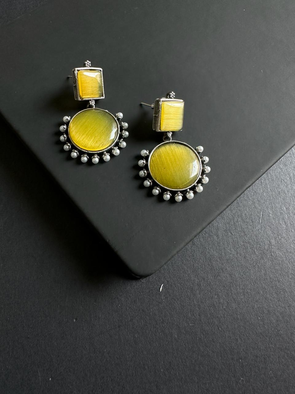 Yellow Avikaa Monalisa & Pearls Earrings