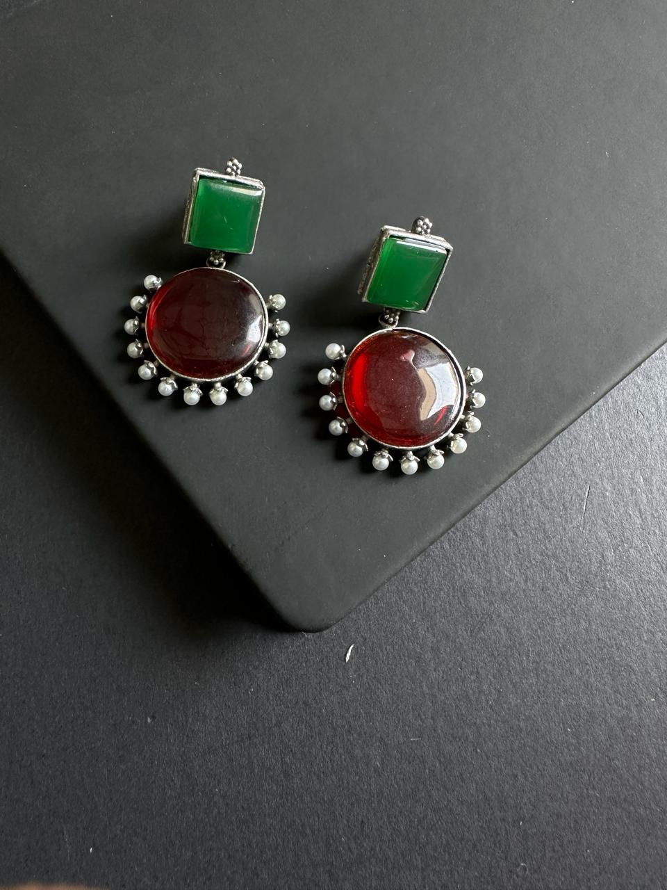 Red Green Avikaa Monalisa & Pearls Earrings