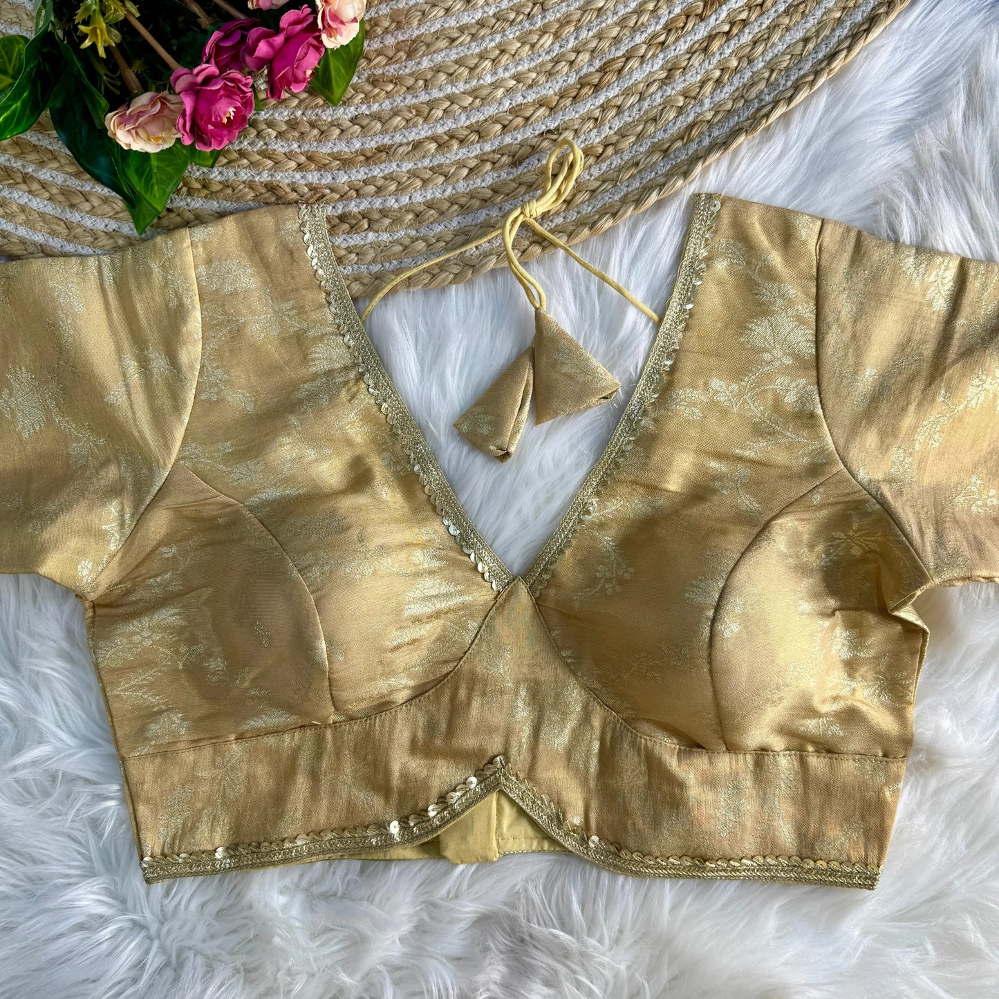 V-Neck Tissue Silk Brocade Designer Blouse