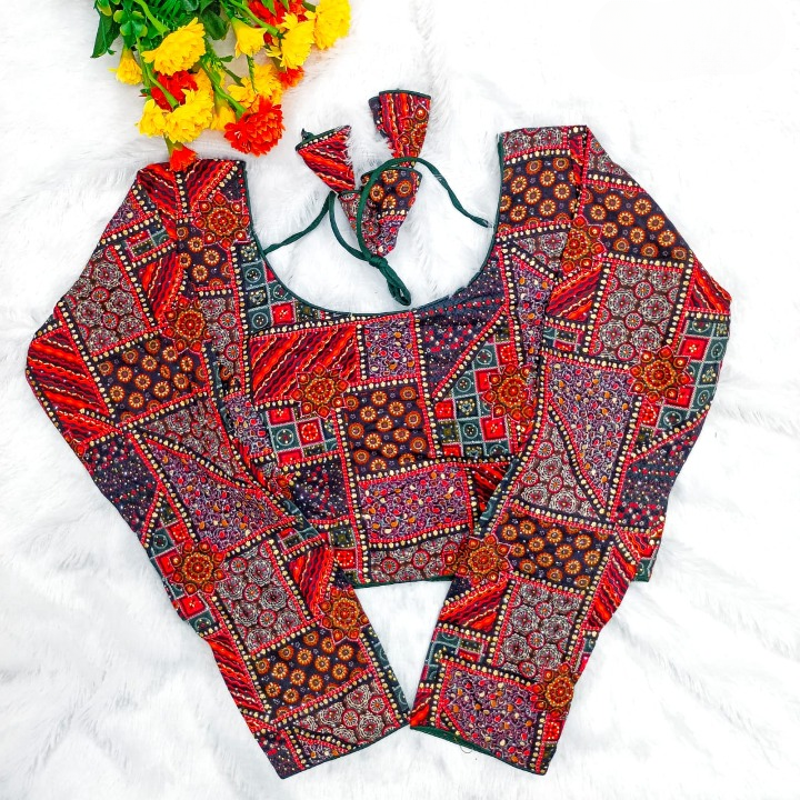 Nisha Long Sleeved Printed Rayon Blouse