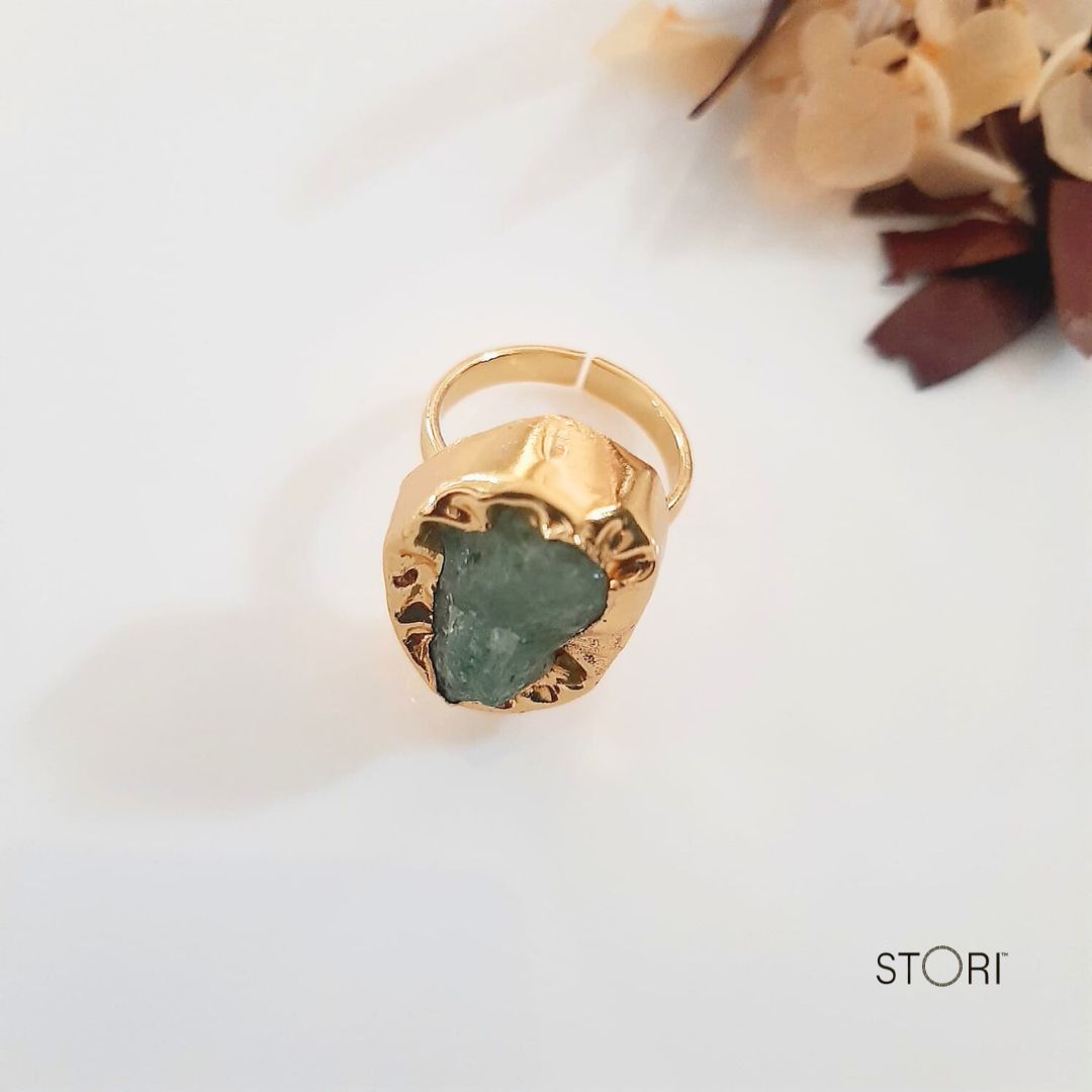 Malachite Green Raw Stone Handmade Finger Ring