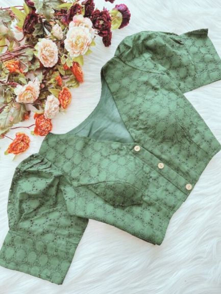 Hakoba Pure Cotton Solid Color Blouse With Puff Sleeves