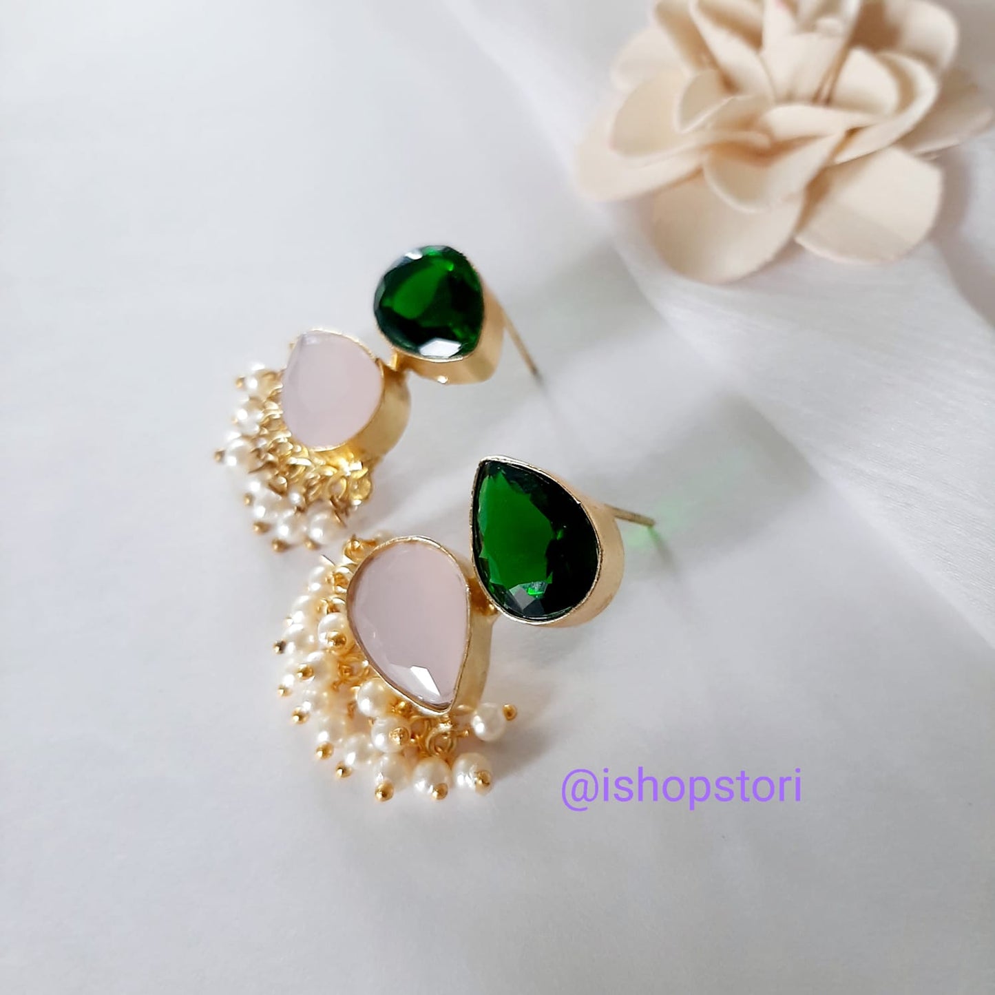Hansini Two Layer Glossy Stone Earrings