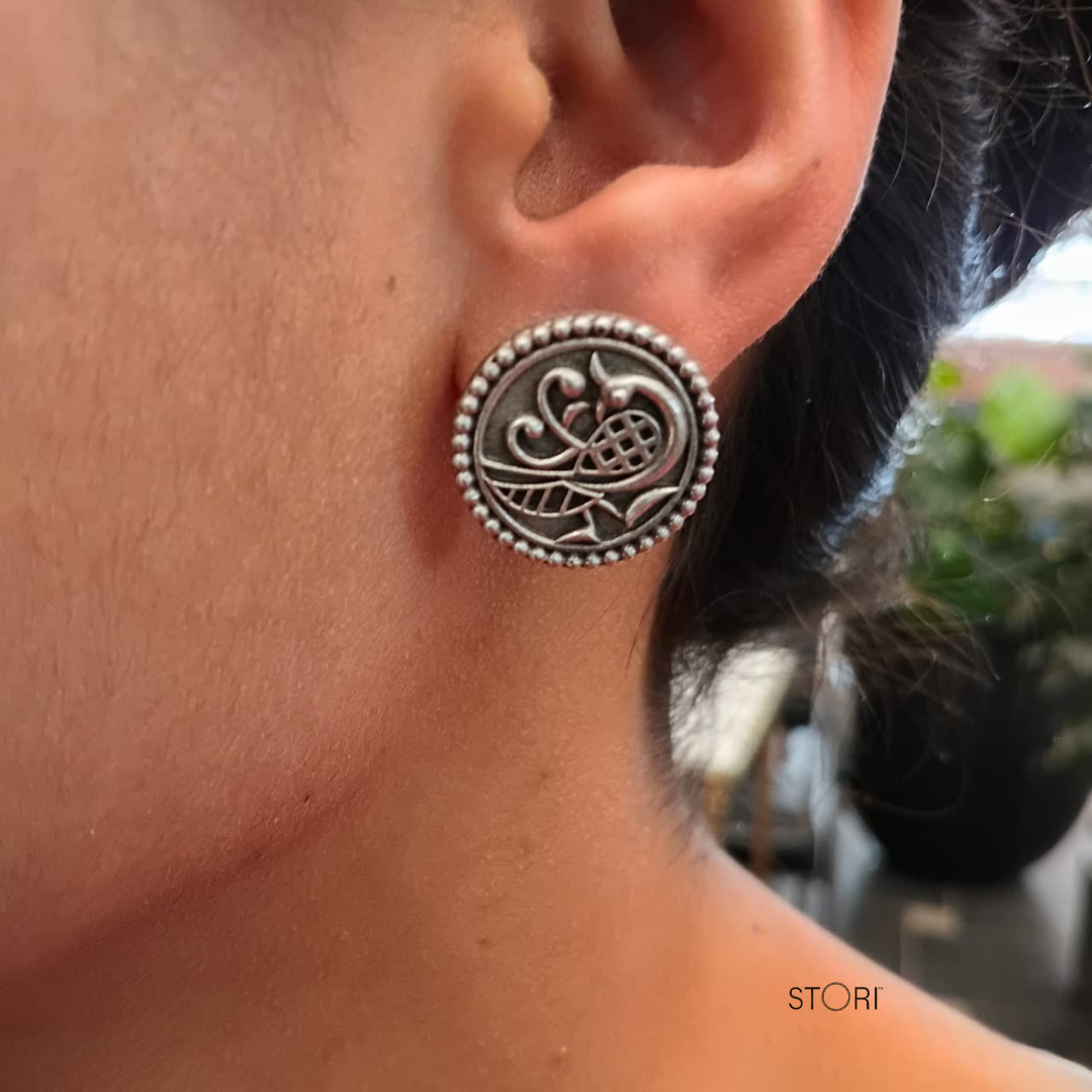 STORI Round Oxidised Silver Studs