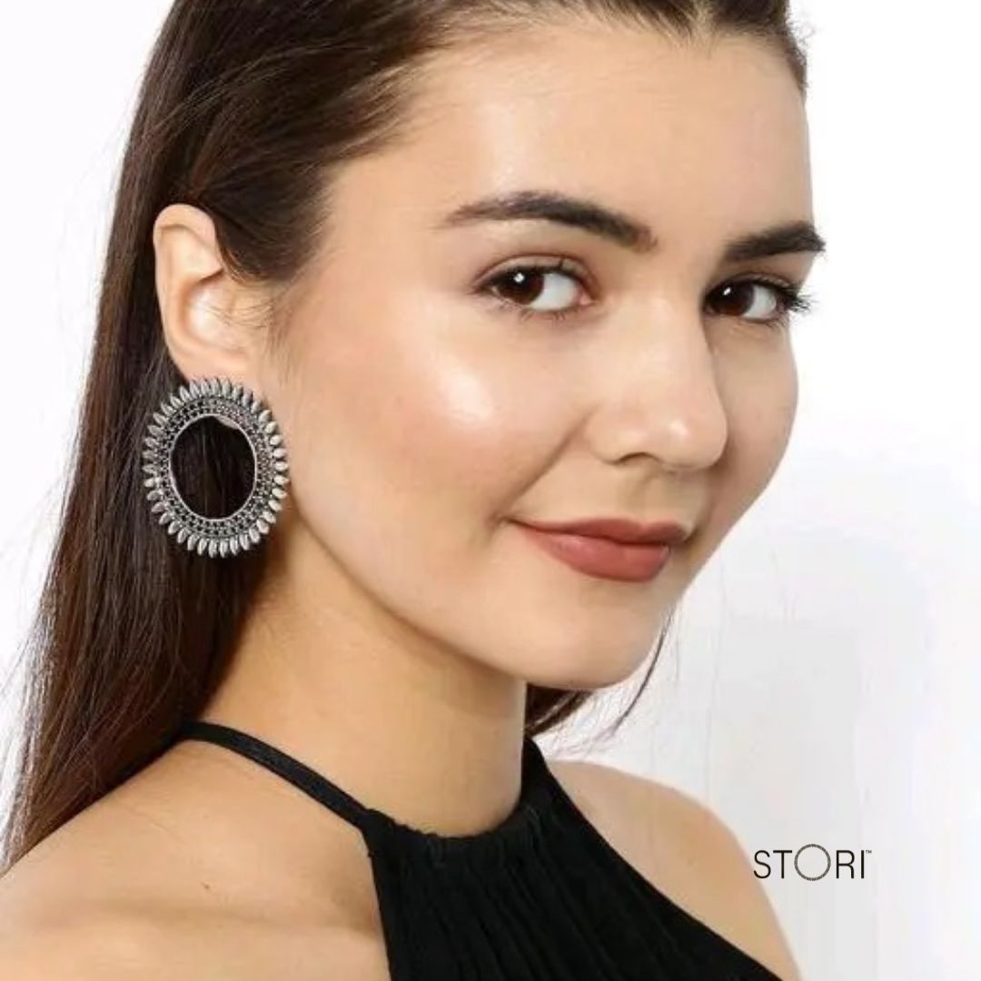 Round Circle Oxidised Earrings