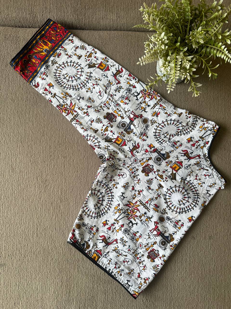 Vintage Worli Printed 3/4th Sleeves Pure Cotton Blouse