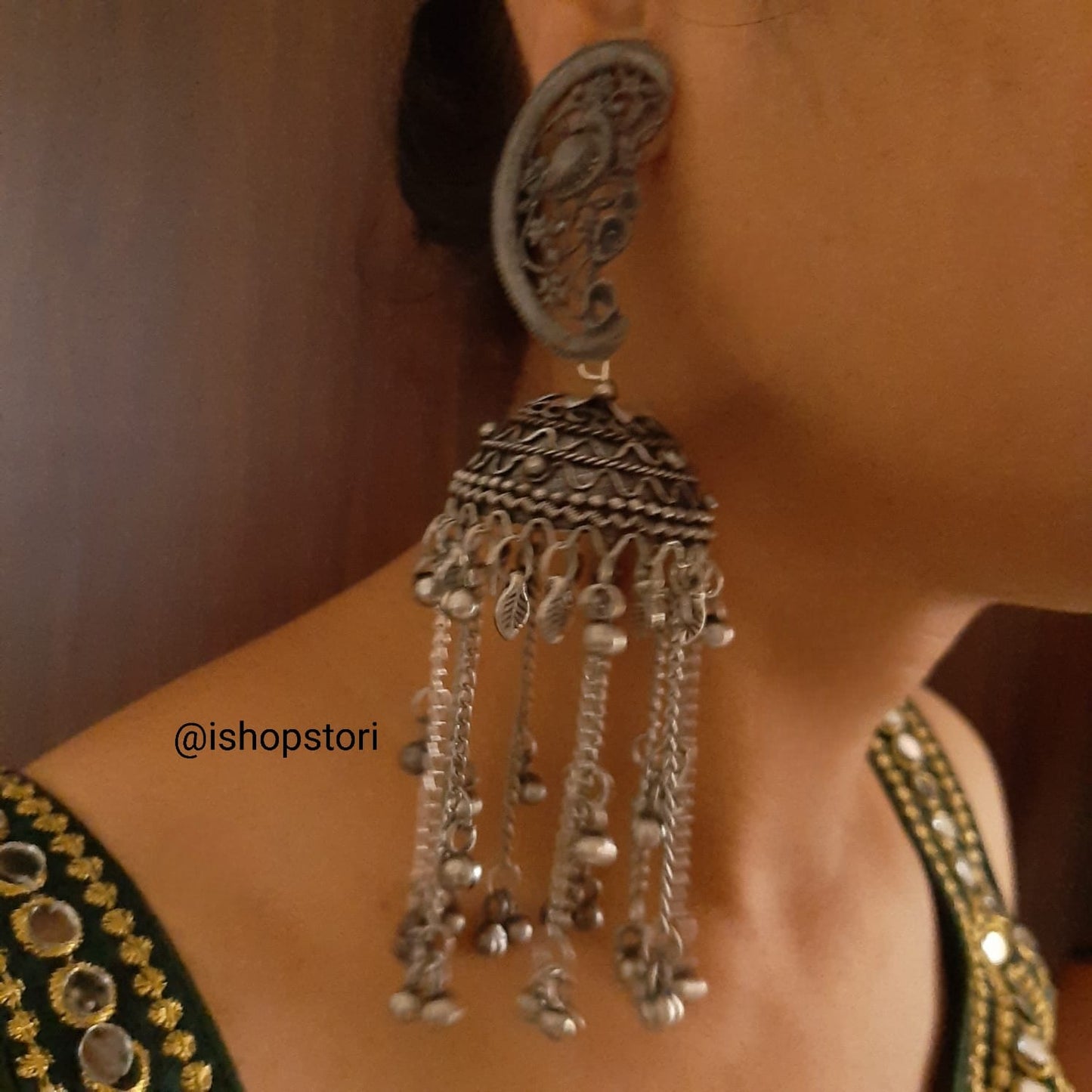 Black Polished Oxidized Jumbo Jhumkis- Navratri Special