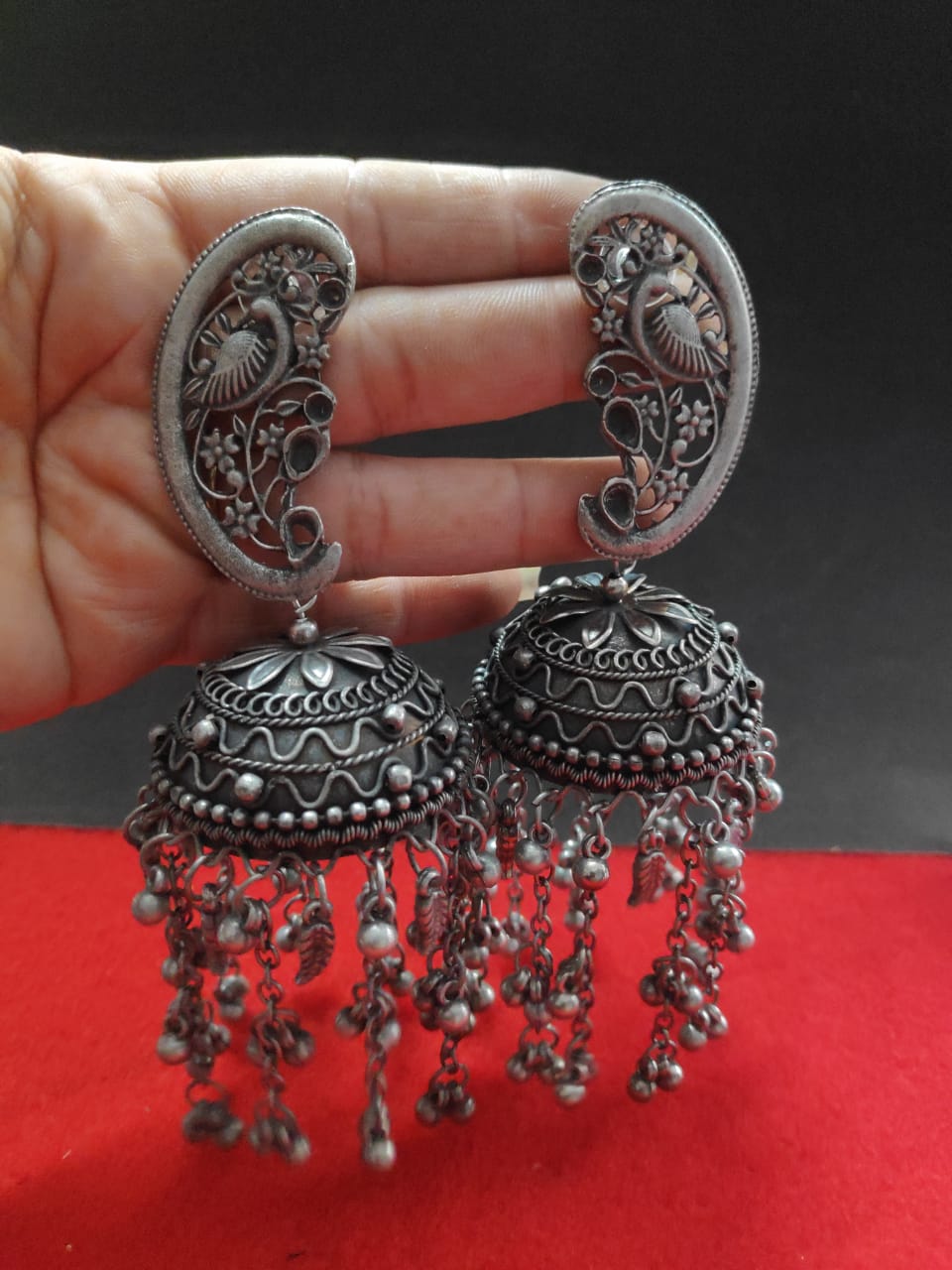 Black Polished Oxidized Jumbo Jhumkis- Navratri Special