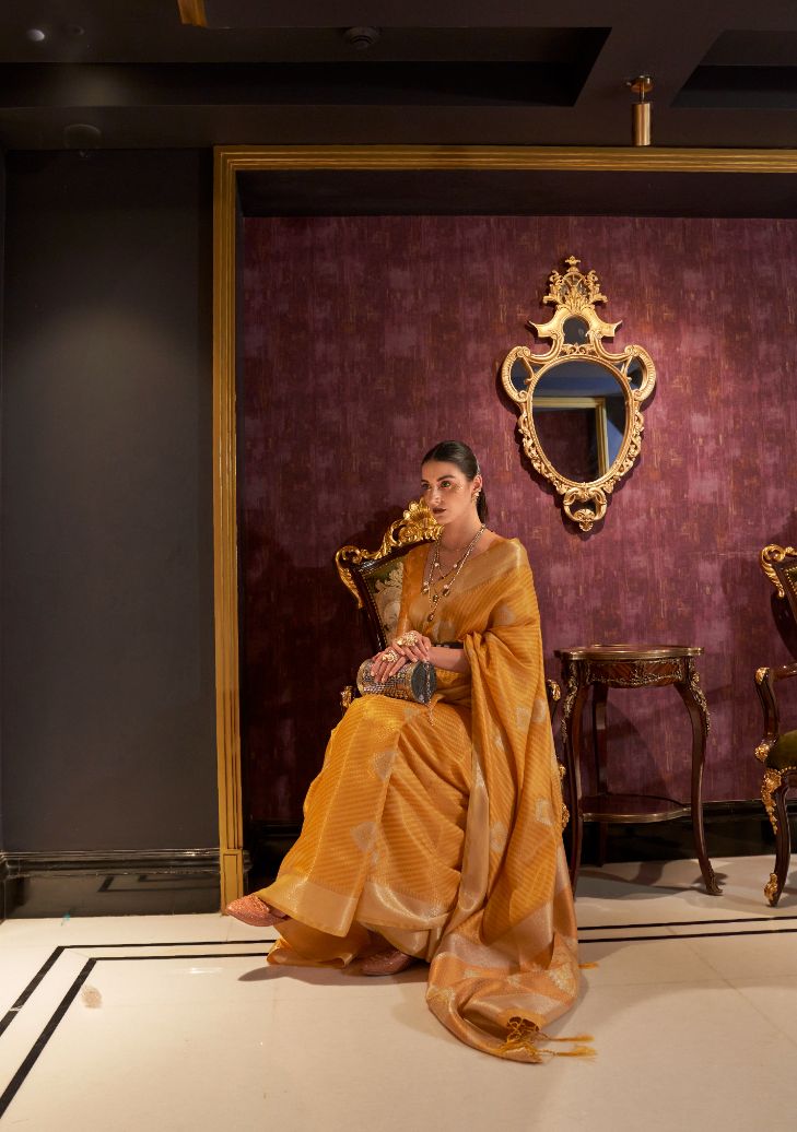 Mustard Zari Base Handloom Silk Saree