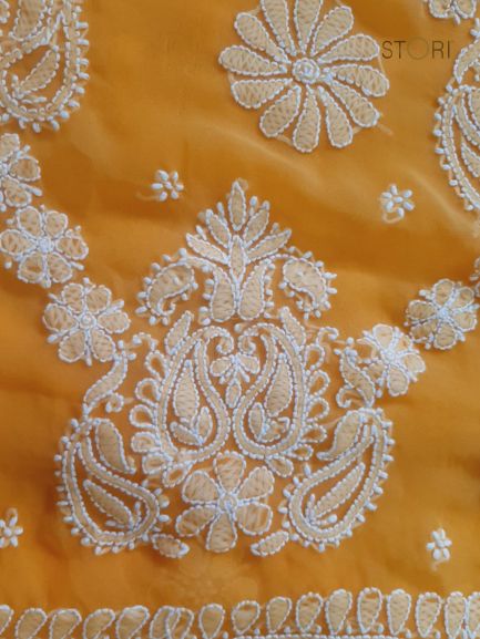 Kesar Yellow Sanah Handcrafted Lucknowi Chikankari Saree