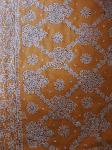 Kesar Yellow Sanah Handcrafted Lucknowi Chikankari Saree
