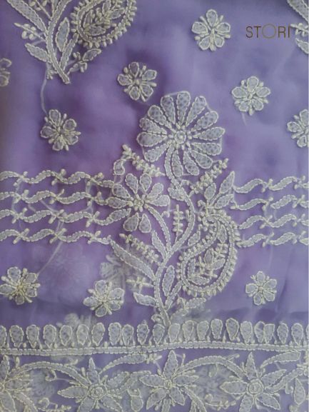 Lavendar Sanah Handcrafted Lucknowi Chikankari Saree