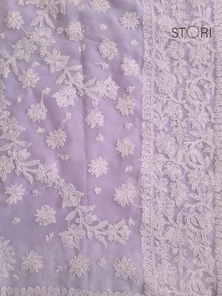 Lavendar Surya Hand Embroidered Lucknowi Chikankari Saree