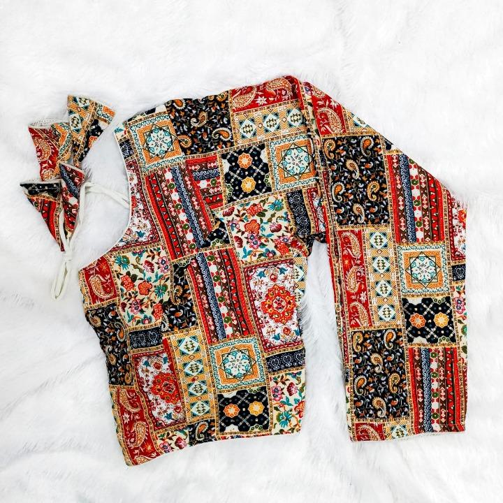 Crystal Work Long Sleeved Printed Rayon Blouse