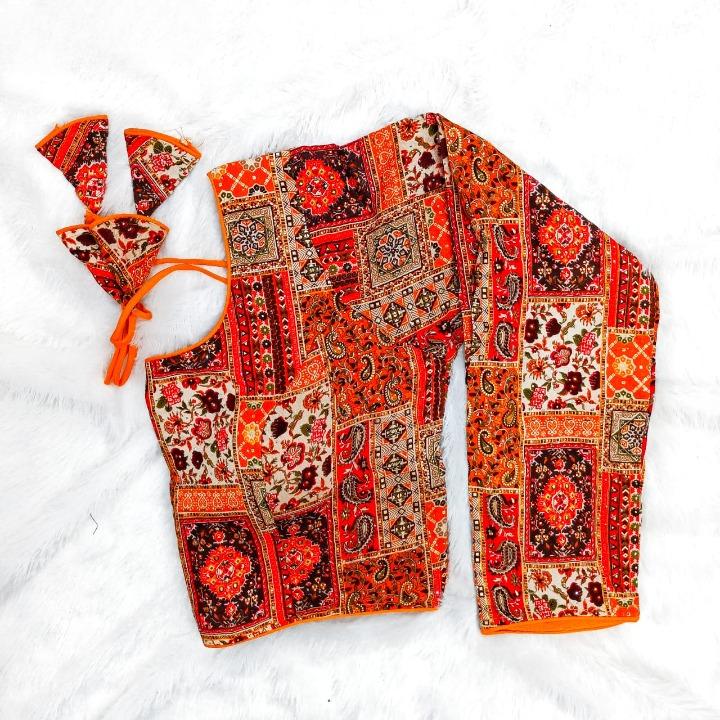 Crystal Work Long Sleeved Printed Rayon Blouse