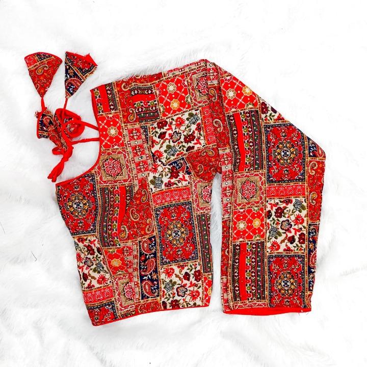 Crystal Work Long Sleeved Printed Rayon Blouse