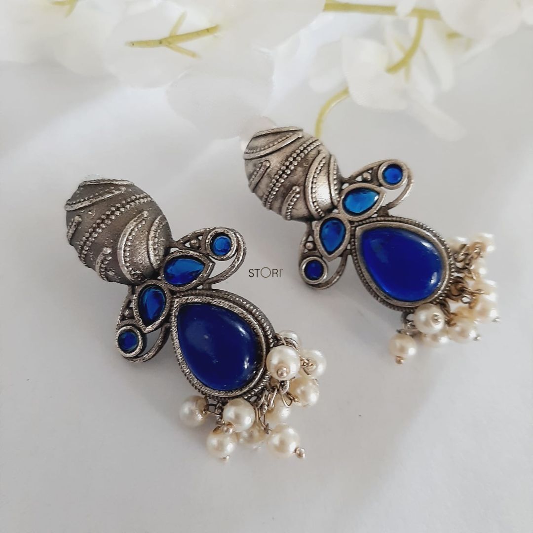 Mahua Silver Look Alike Earrings