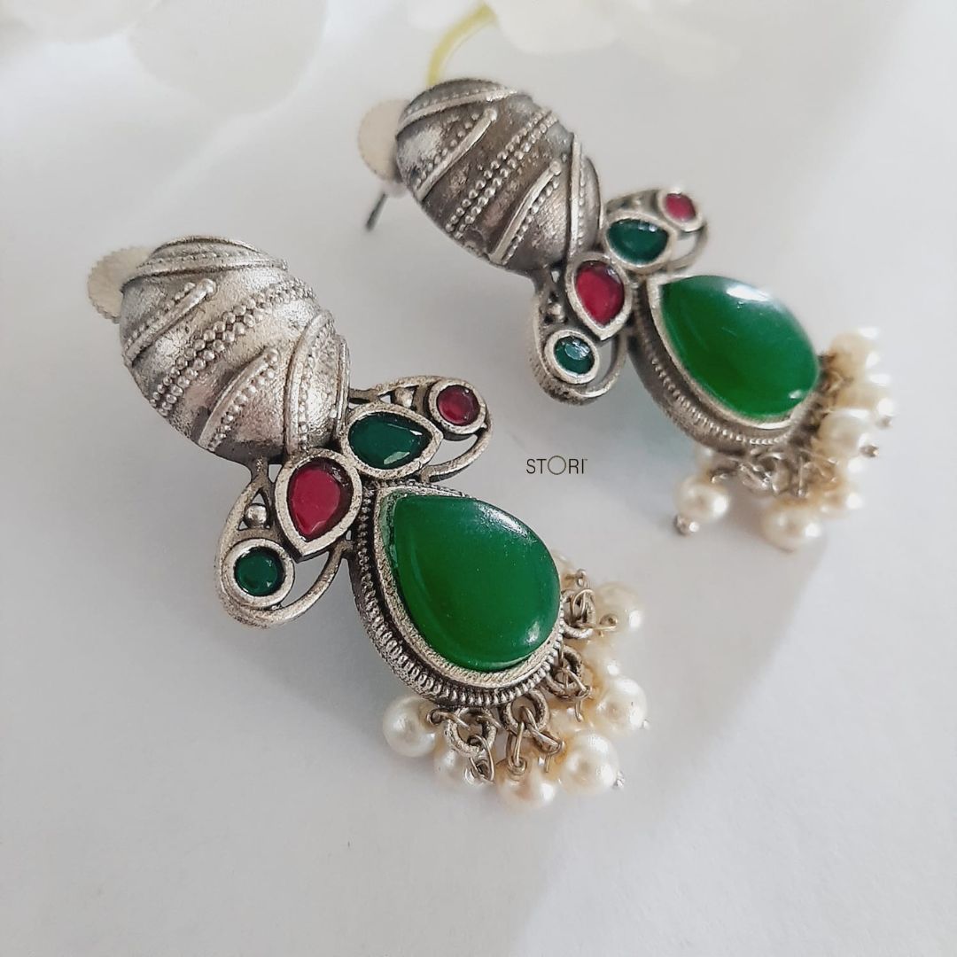 Mahua Silver Look Alike Earrings