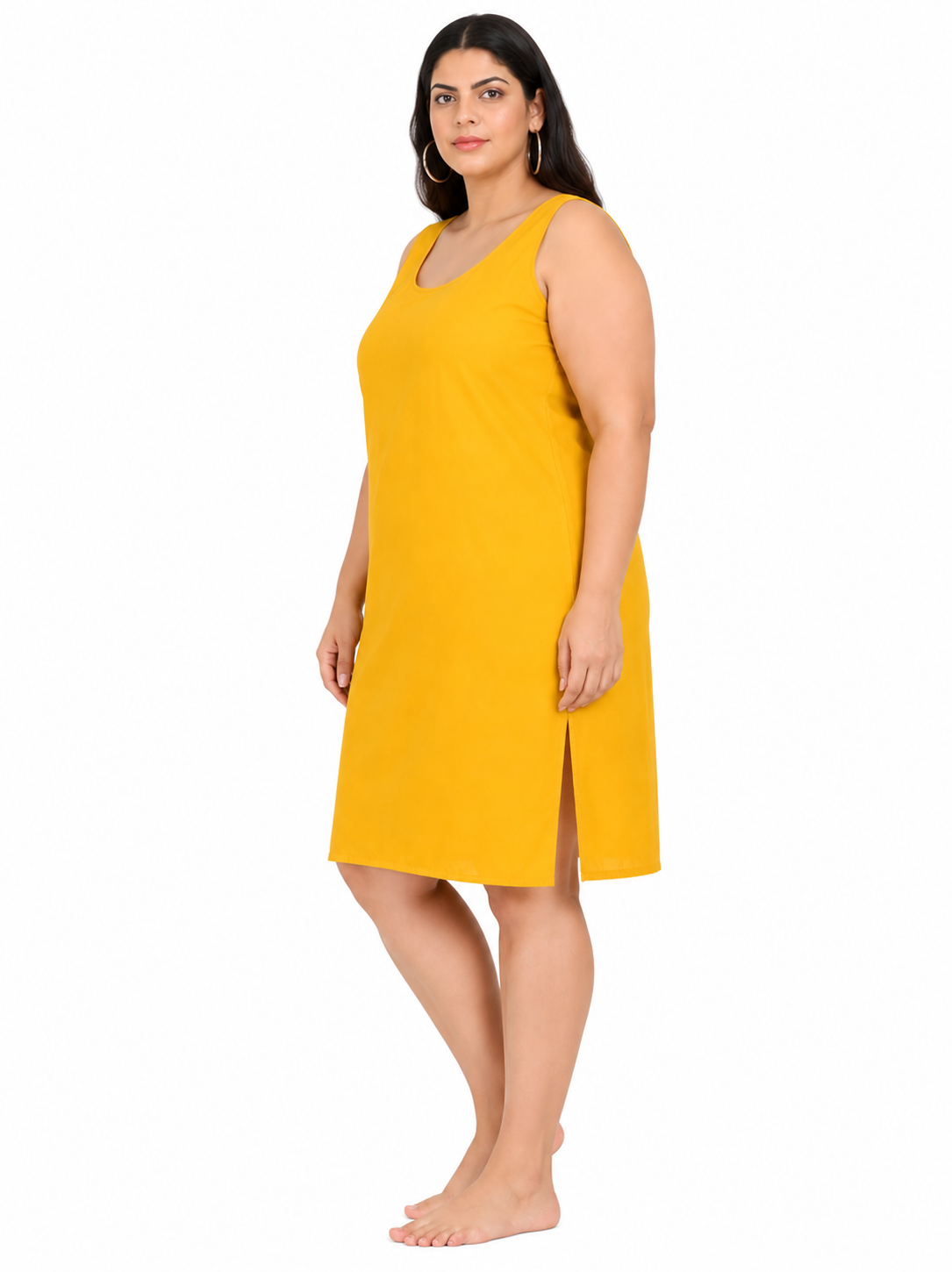 Mango Yellow Cotton Long Inner Slip Plus SIze1