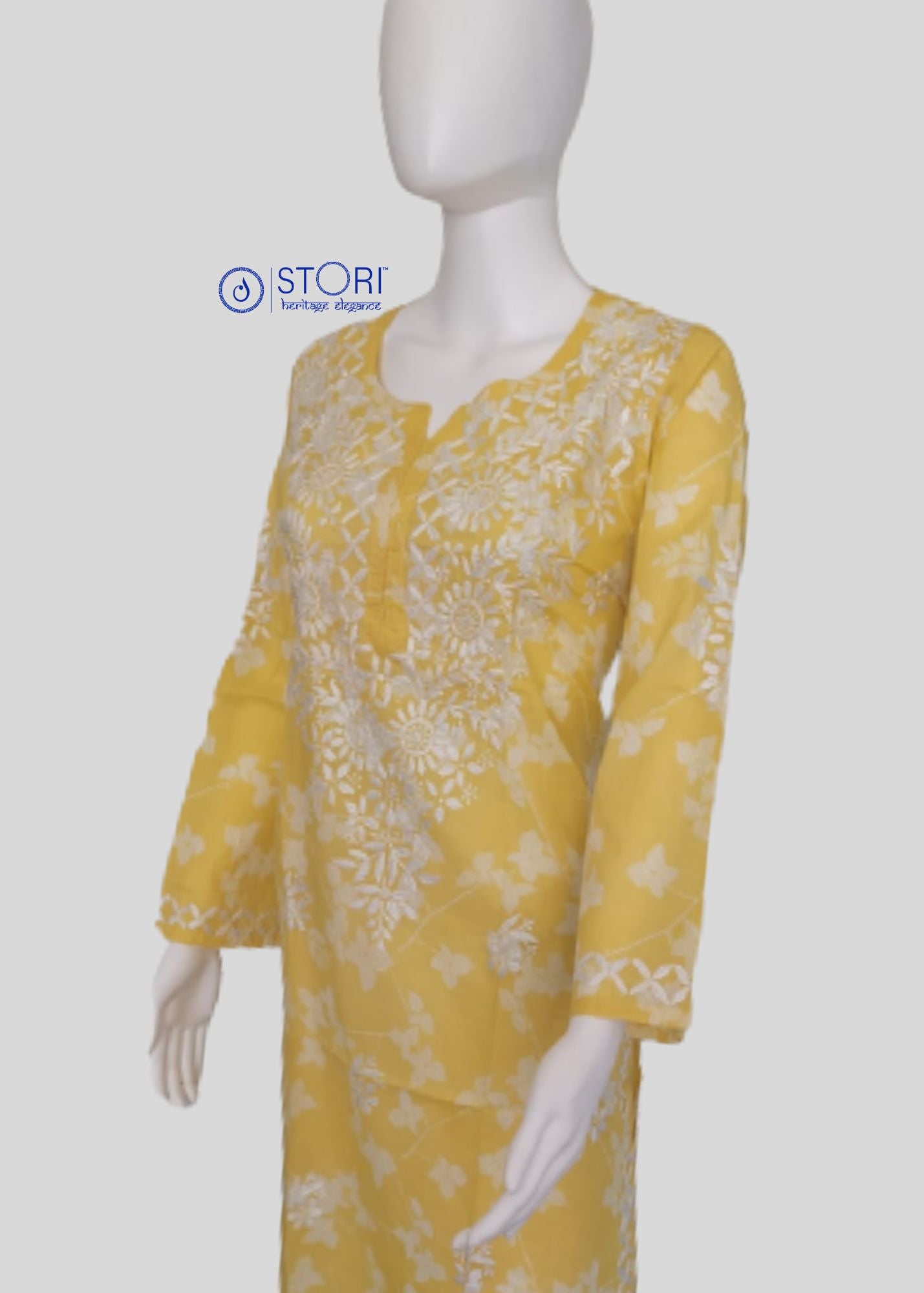 Petals Mango Yellow Cotton Mulmul Chikankari Kurti