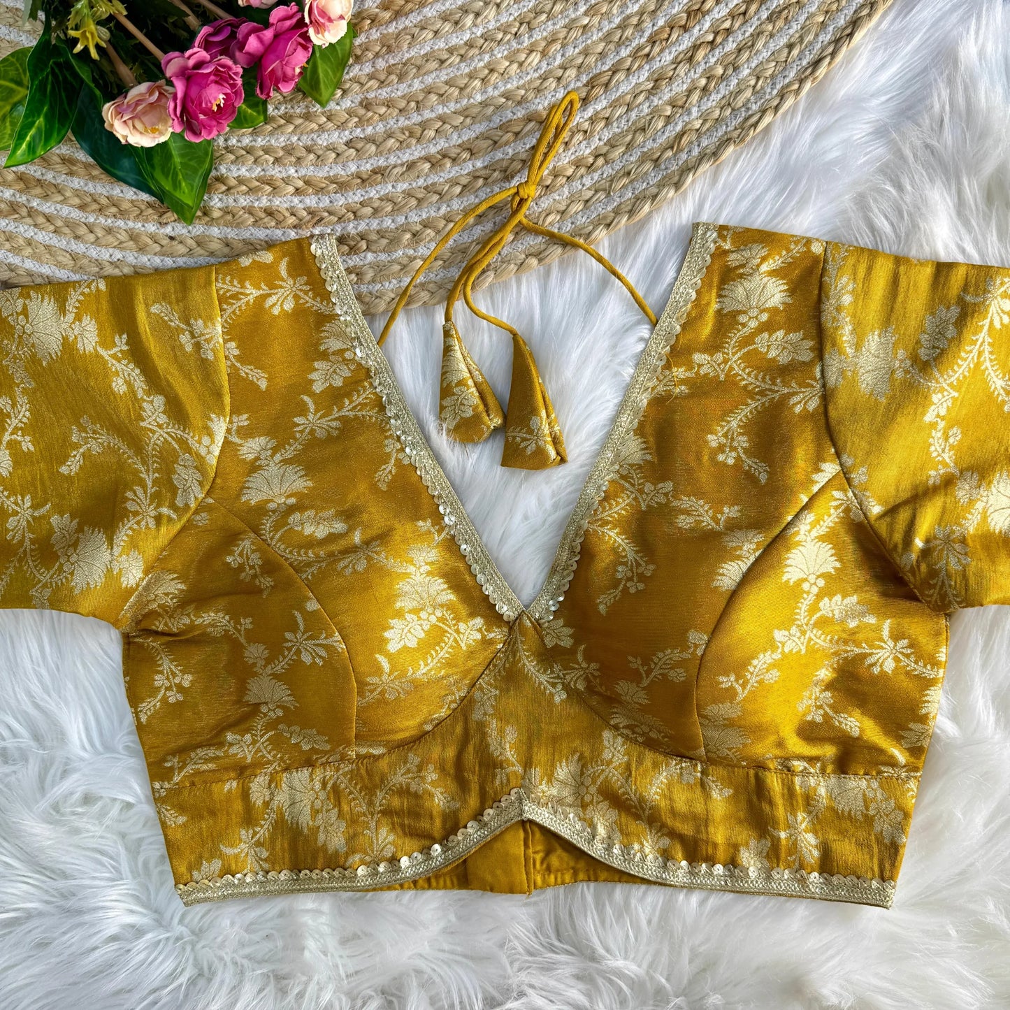 V-Neck Tissue Silk Brocade Designer Blouse
