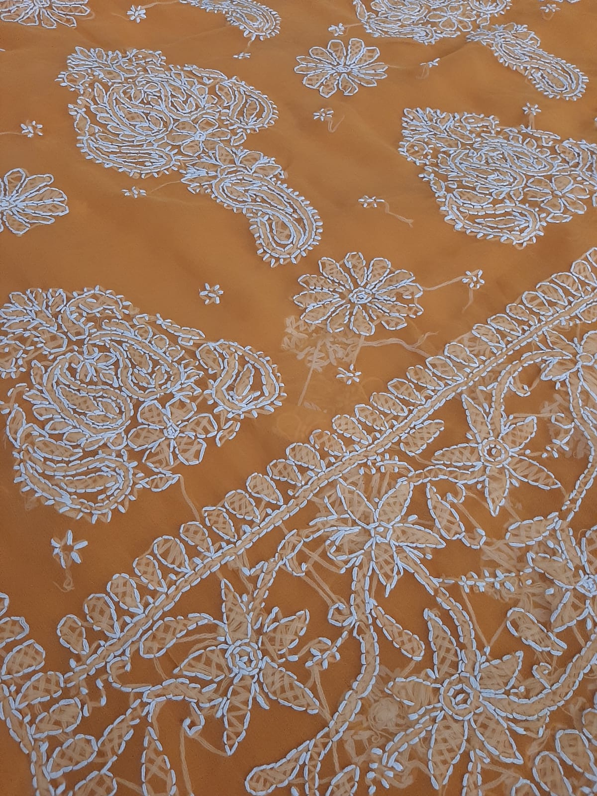 Mustard Yellow Sanah Handcrafted Lucknowi Chikankari Saree